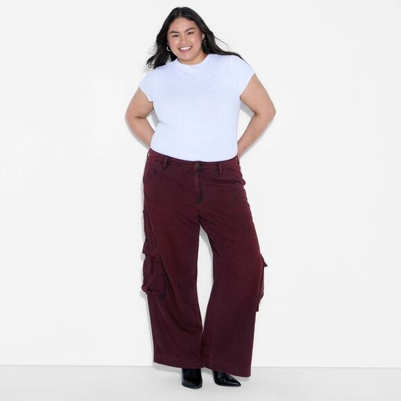 Wild Fable Pants - Wild Fable - Women's Mid-Rise Wide Leg Cargo Jeans - Wild Fable Burgundy